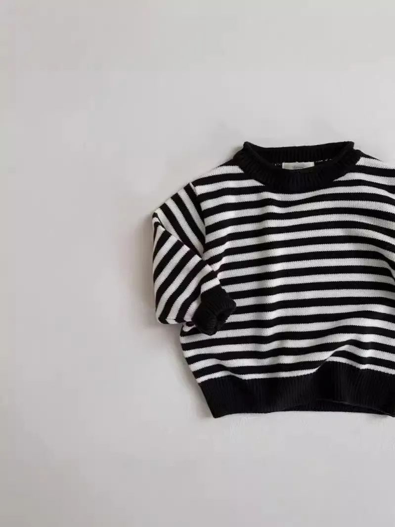 2024 Autumn New Baby Long Sleeve Knitted Pullover Infant Boy Girl Casual Striped Sweater Cotton Toddler Loose Tops Kids Clothes