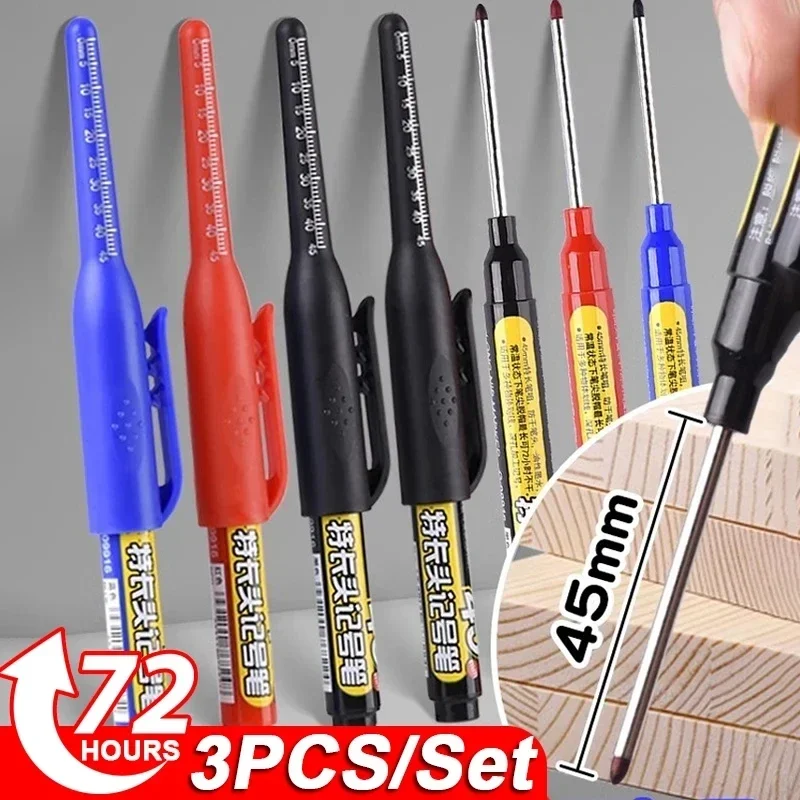 Multi-Purpose 45mm Deep Drill Hole Long Nib Waterproof Marker Pens for Bathroom Woodworking Long Head Carpenter Pen