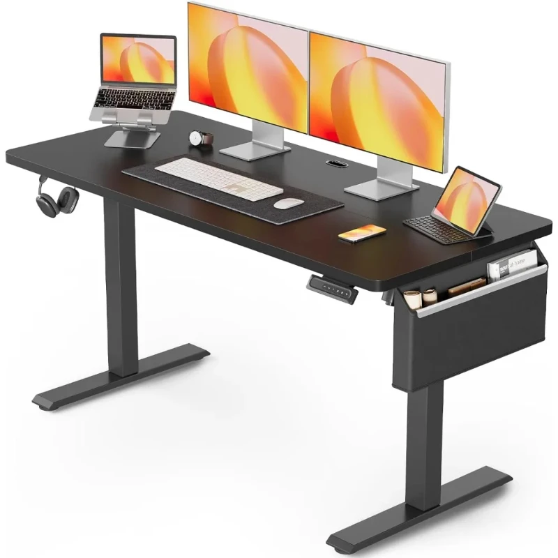 

Desk with Storage Pocket, 55 x 24 inch Height-Adjustable Standing Desk, Electric Standing Desk Workstation