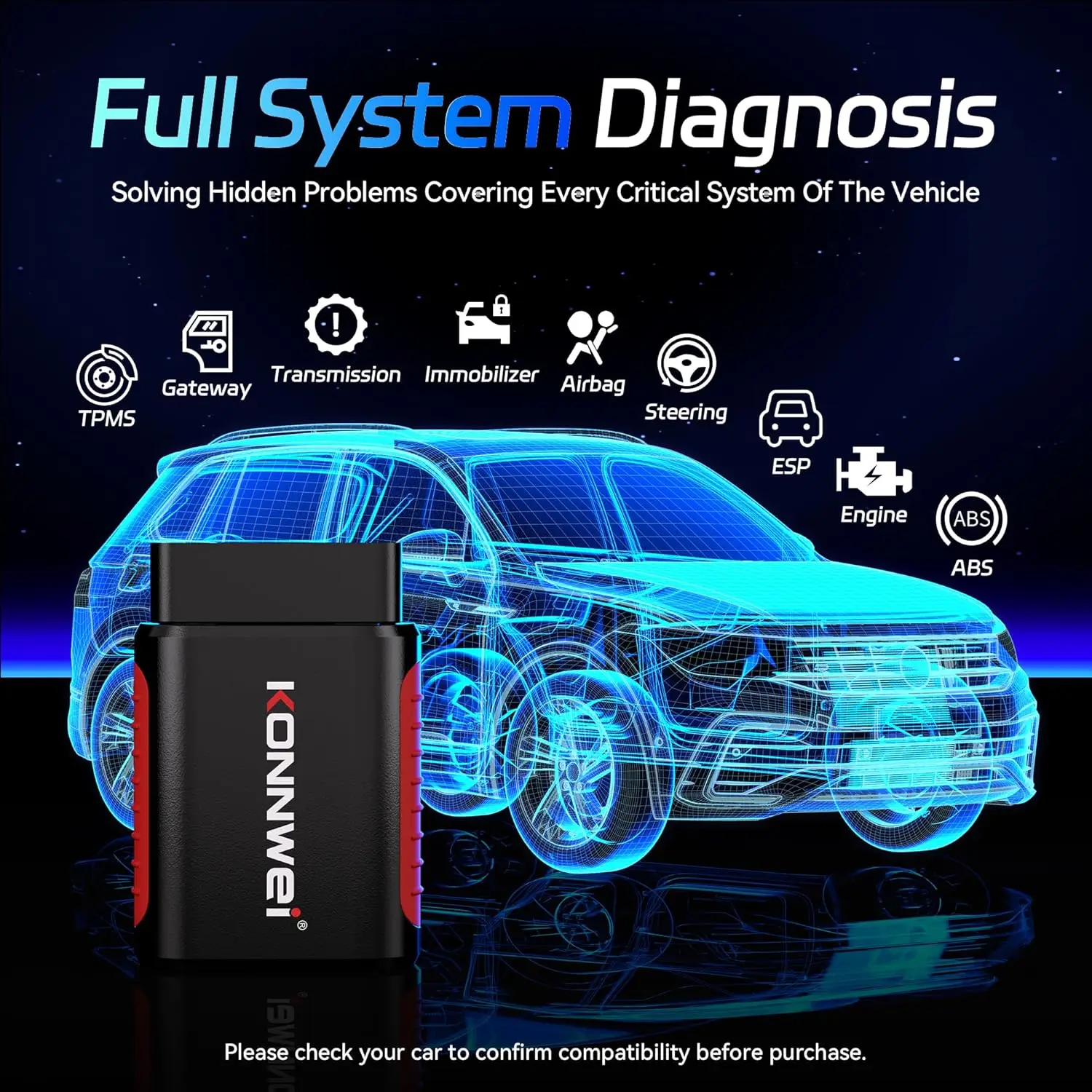 OBD2 Scanner Bluetooth - Full Diagnostic Tool with Bi-Directional Control, Reset Functions, TPMS Read, for 40+ Vehicles, iOS/And