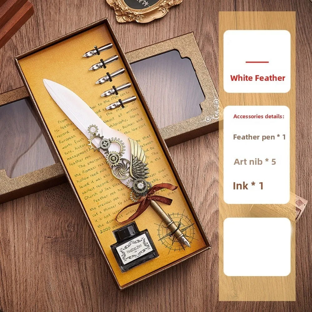 

Ручка для воды в стиле ретро-панк, сменная 5-наконечная металлическая ручка для подписи в европейском стиле, винтажная роскошная авторучка, перьевая ручка