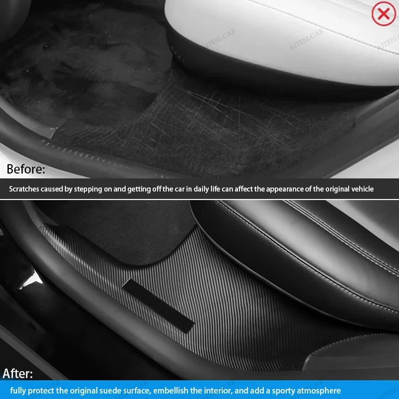 2/4/8PCS Tesla Model 3/Y 탄소 섬유 안티 킥 ABS 페달 가드 내부 스트립 임계 값 용 전면 후면 도어 씰 보호대 커버 썸네일 5