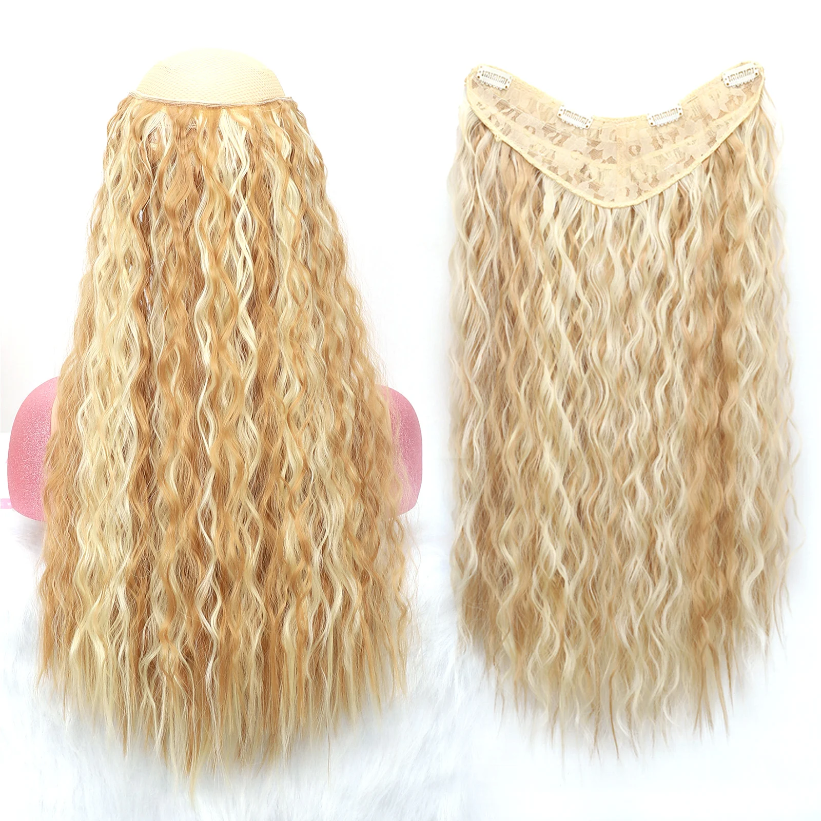 

Synthetic Clip in Hair Extension One Piece 4 Clips Deep Wave Curly Long Hairpieces Natural Looking for Women Daily Use Party