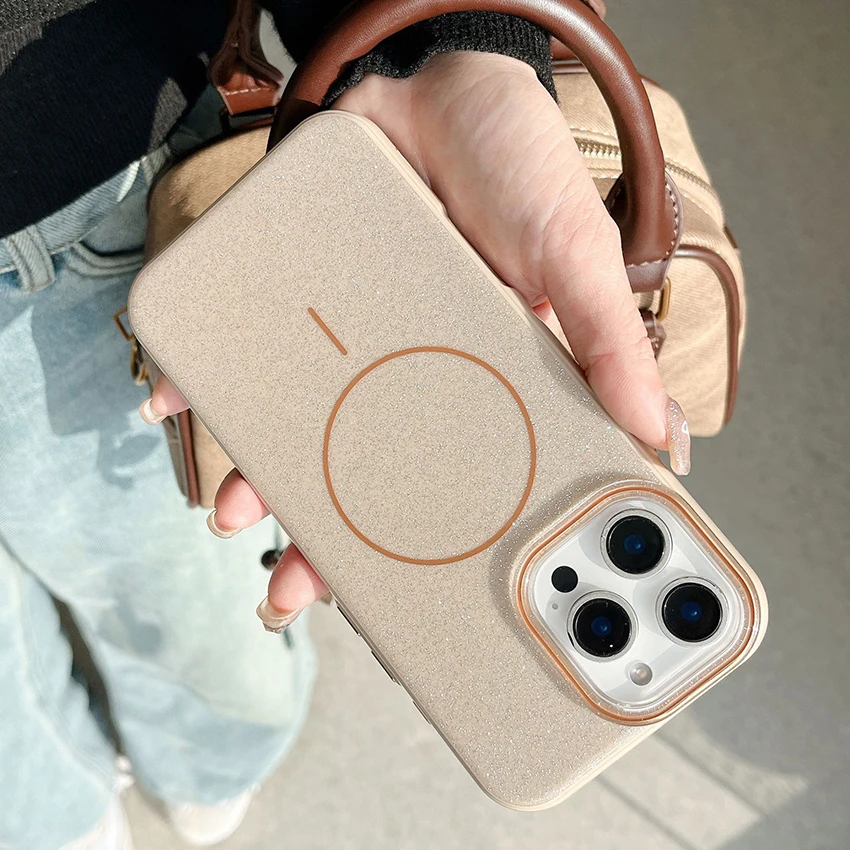 حافظة هاتف لامعة مغناطيسية لهاتف آيفون 17 16 15 14 13 برو 12 11 ماكس حلقة عدسة مطلية 16 برو ماكس 17 برو حافظة هاتف غطاء صلب