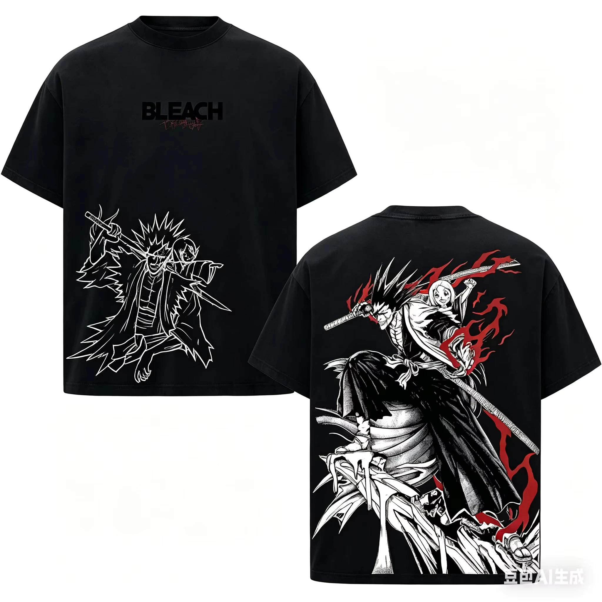Oversized Y2K Tee BLEACH Letter Japanese Kanji Vintage Anime Graphic T-Shirt Bleach Thousand Year Blood War Ichigo Kurosaki Top