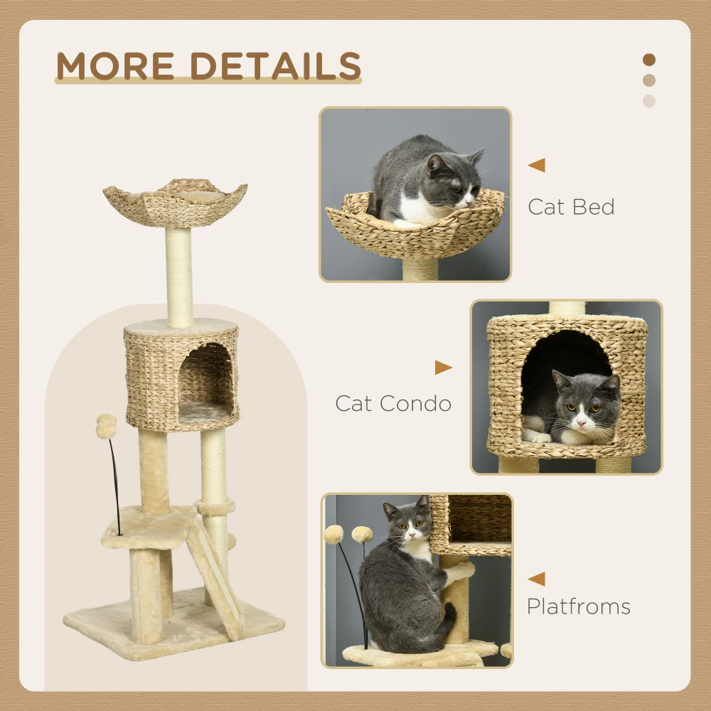 45" Cat Tree for Indoor Cats, Cat Tree Tower with Scratching Posts, Ramp, Condo, Toy Balls, Platforms, Bed, Ramp, Pet Furniture