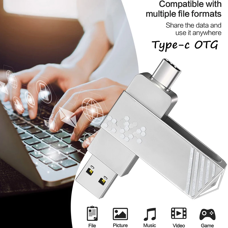 Baru Tipe-c 2 In 1 OTG 128GB 64GB Flashdisk USB Kecepatan Tinggi Flash Drive OTG Pen Drive 64GB 128GB 2 In 1 Tipe C OTG USB Flash Drive