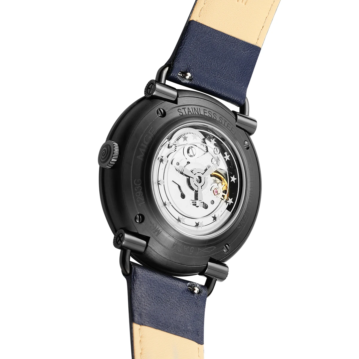 MIGE brand business stainless steel mechanical watch men japan movement waterproof automatic  Earth pattern leather mens watches