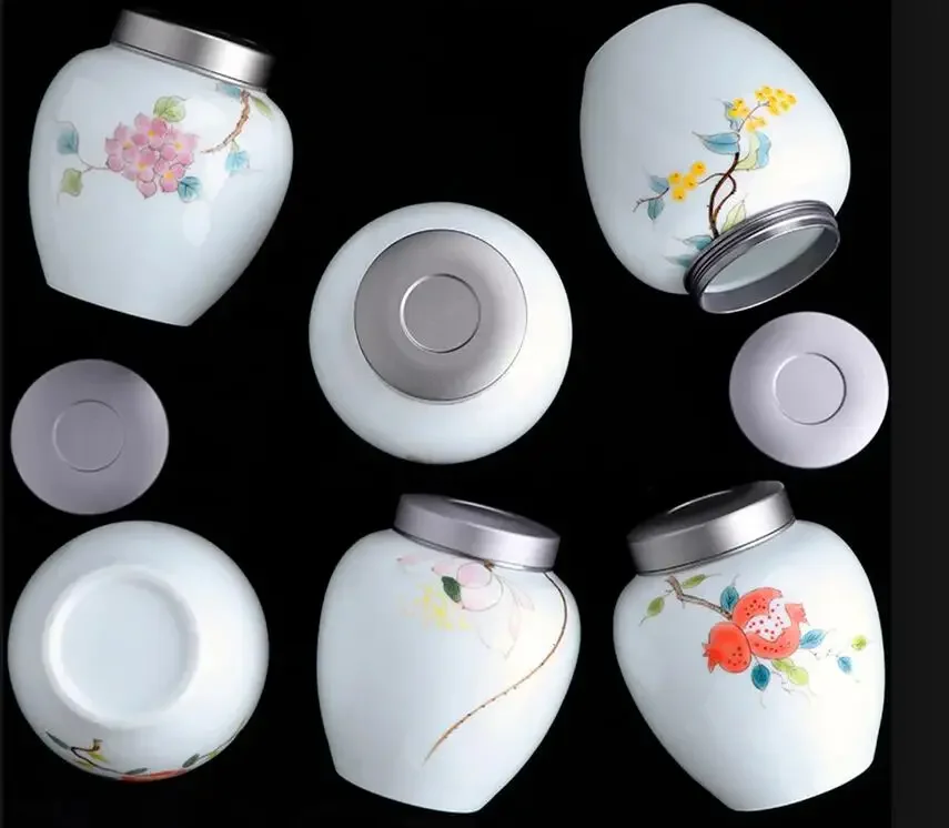 White Porcelain Tea Tin Tea  Ceramic Airtight Jar Moisture Proof Tea Box Candy Jar Food Container Tea Organizer Tea Cans