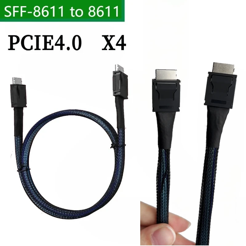 

PCI Express 4.0 X4 GEN4 Oculink 4i Cable SFF-8611 to SFF 8611 Braided Data Extension Cable GPU SSD OCuLink 4X Silver-Plated Wire