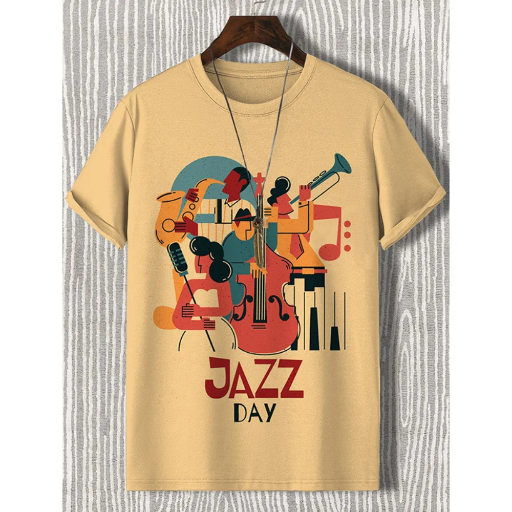 2024 Men\'s T-Shirt Gitar Jazz Music Saxophone Men Clothing T Shirt For Men Vintage Casual Tops Daily Summer Fashion Short Sleeve