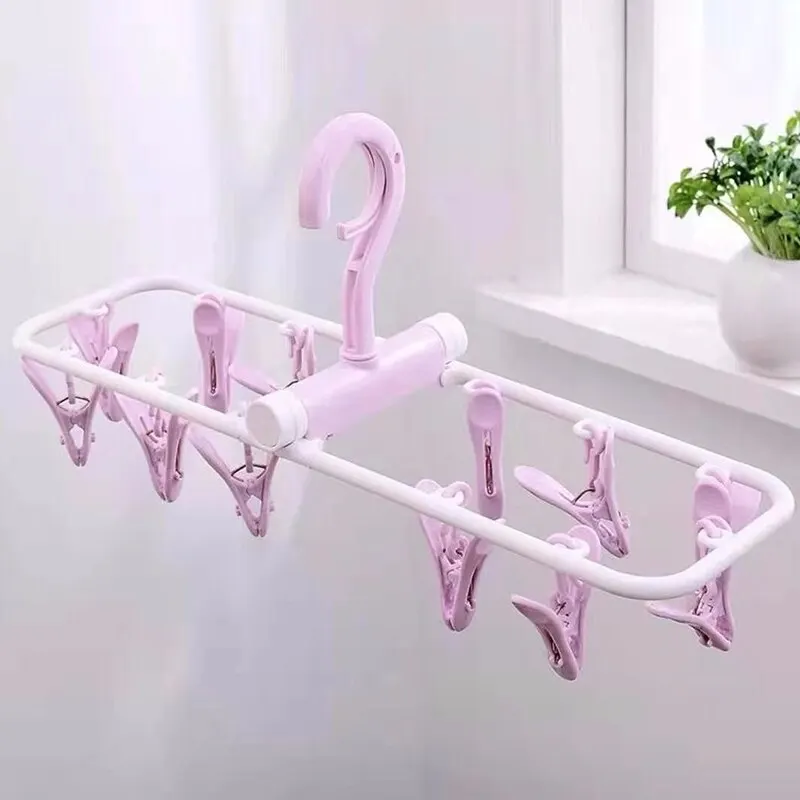 12 Clip Folding Drying Rack Underwear Socks Clip Multi-functional Clothes Rack Plastic Portable Cloth Drying Rack