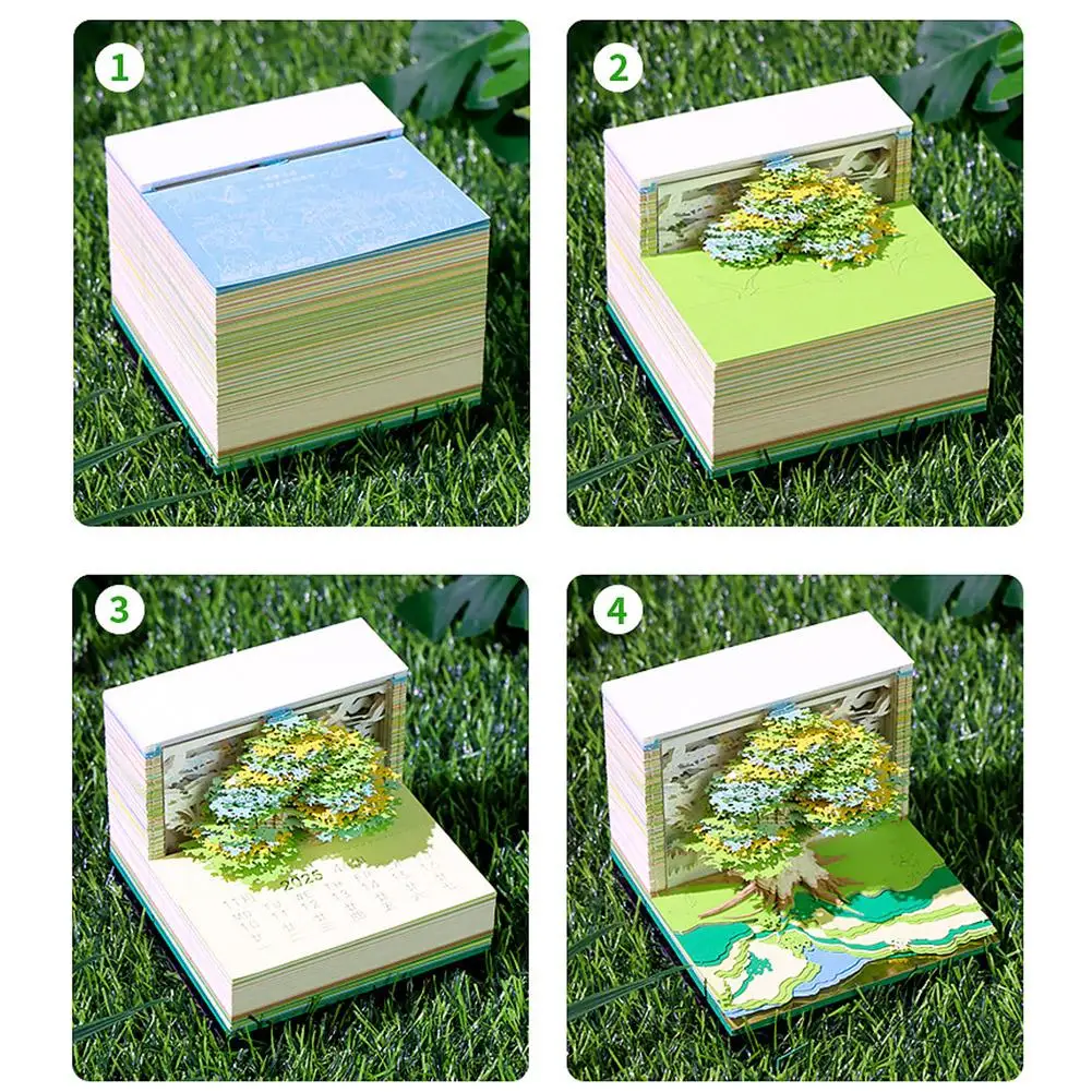 3D Calendar 2025 Sakura Tree Calendar 3D Notepad Sheet Memo Pad Desk Calendar Note Paper Christmas Gift