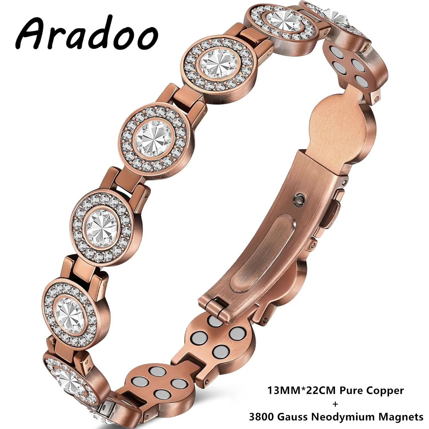 ARADOO Pulseras de cobre puro 99% para mujer con regalos de joyería de cristal magnético de 3800 Gauss