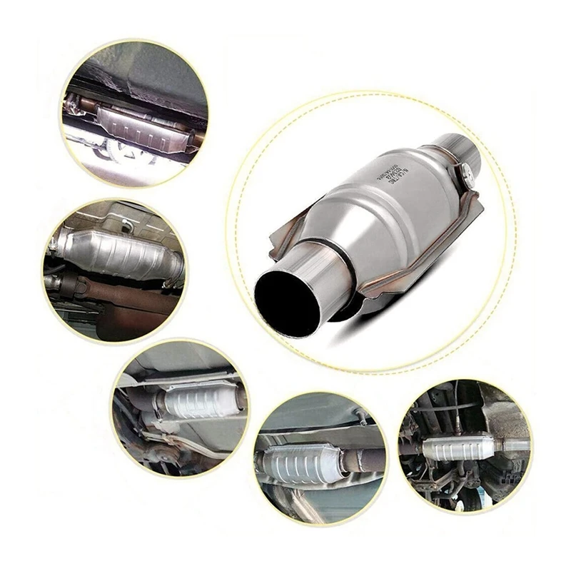 3X Inlet/Outlet Universal Catalytic Converter, With O2 Port & Heat Shield 53004 Car Stainless Steel Catalytic Converter