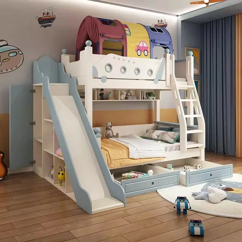 

Children's bunk beds Boys' high and low beds Solid wood Two-layer mother-child beds Slide