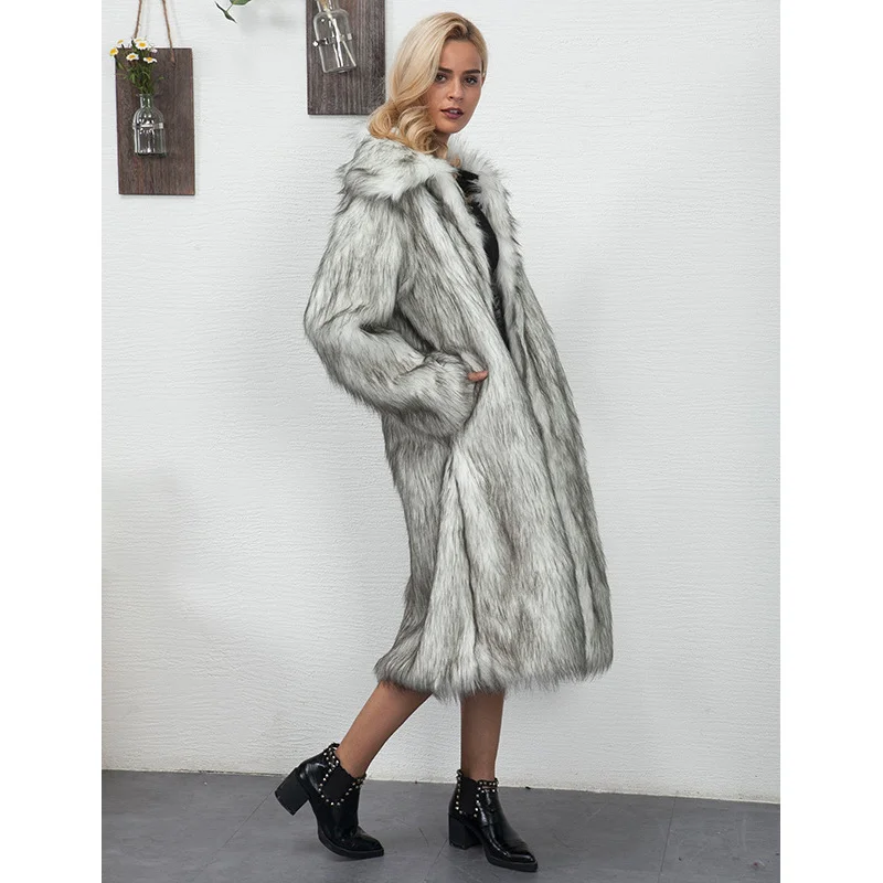 New European and American Style Winter Women's Plus Size Faux Fur Coat Long Slim Thick Warm Jacket Coat