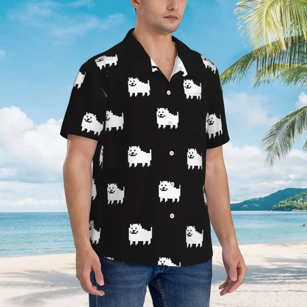 

Гавайские рубашки Undertale с собачьим сердцем, забавная мужская рубашка с коротким рукавом для лета, пляжные мужские топы на пуговицах