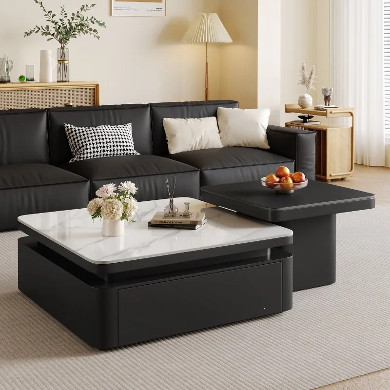 Square rock slab coffee table living room household small apartment modern light luxury advanced  table group