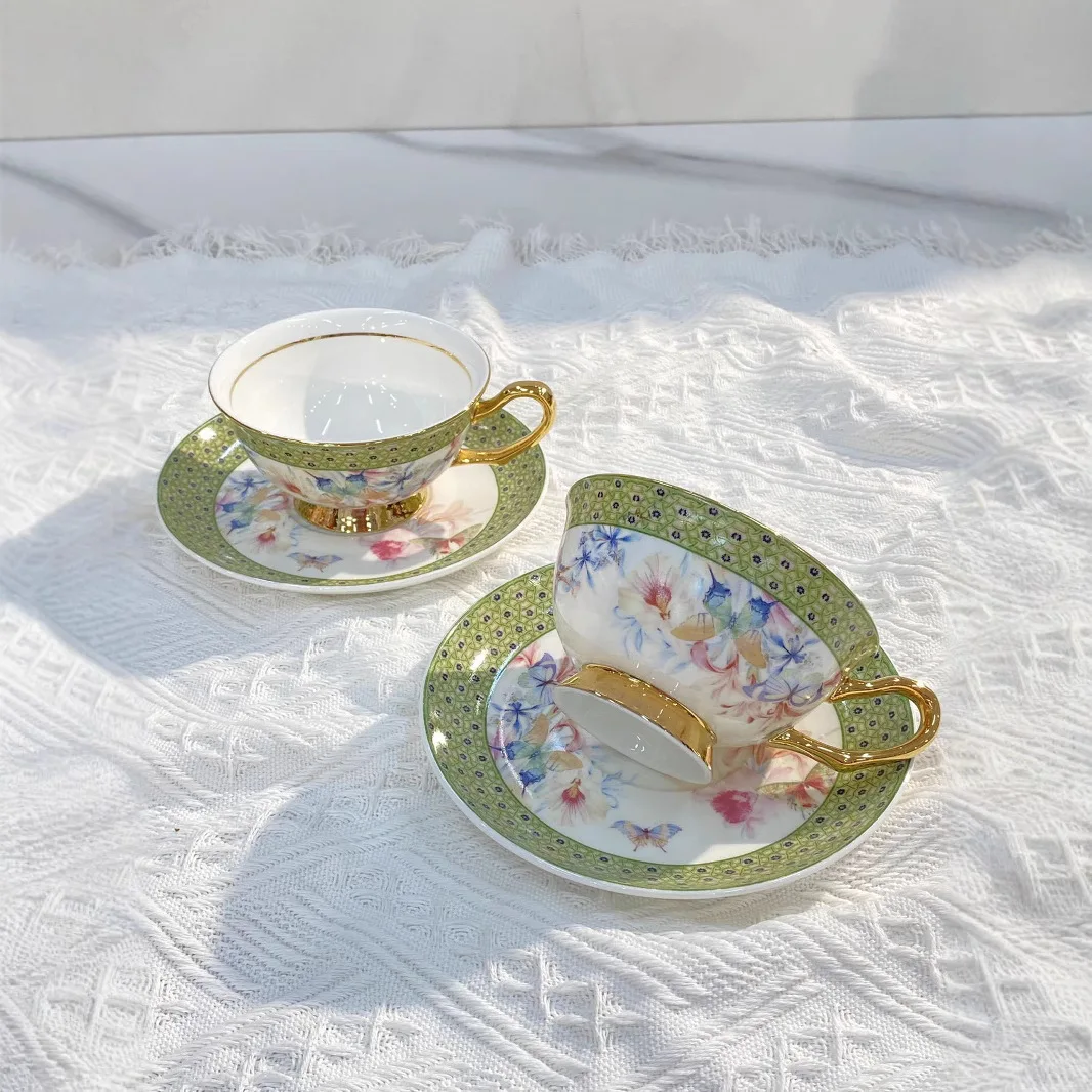 High Level of Appearance Cups and Plates Enamel Color Garden Afternoon Tea Coffee Cups and Dessert Plates Gifts