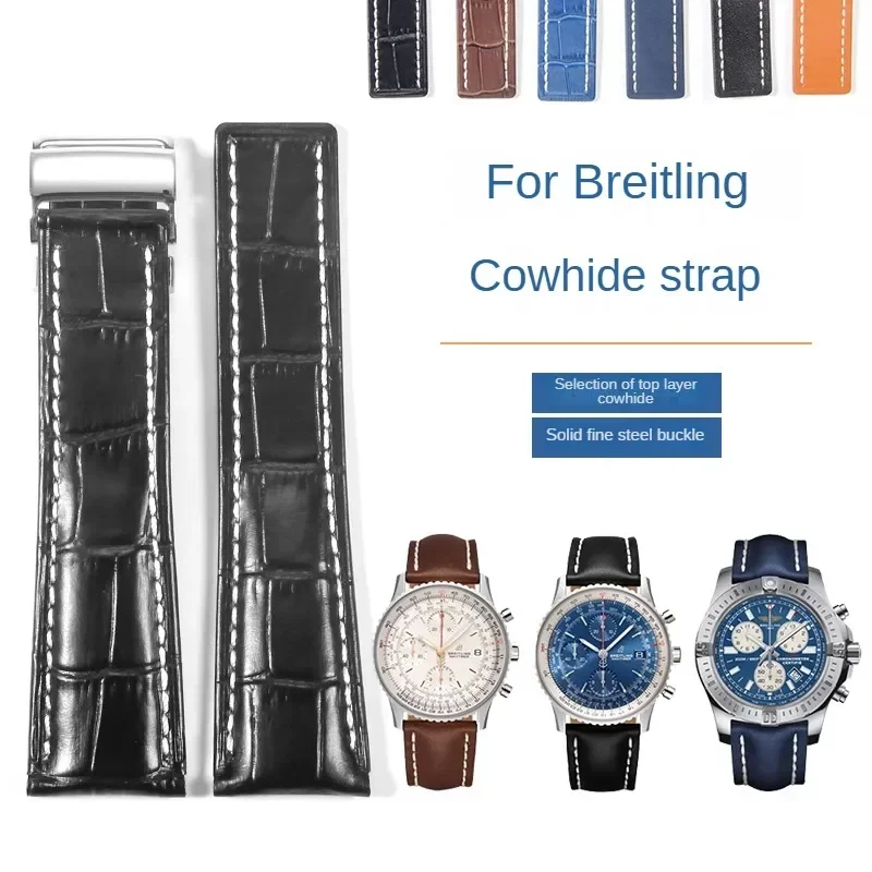 For Breitling Soft Leather Strap Super Ocean Avengers Challenger Aviation Timing Blackbird 22 24mm Quality Cowhide Watchbands