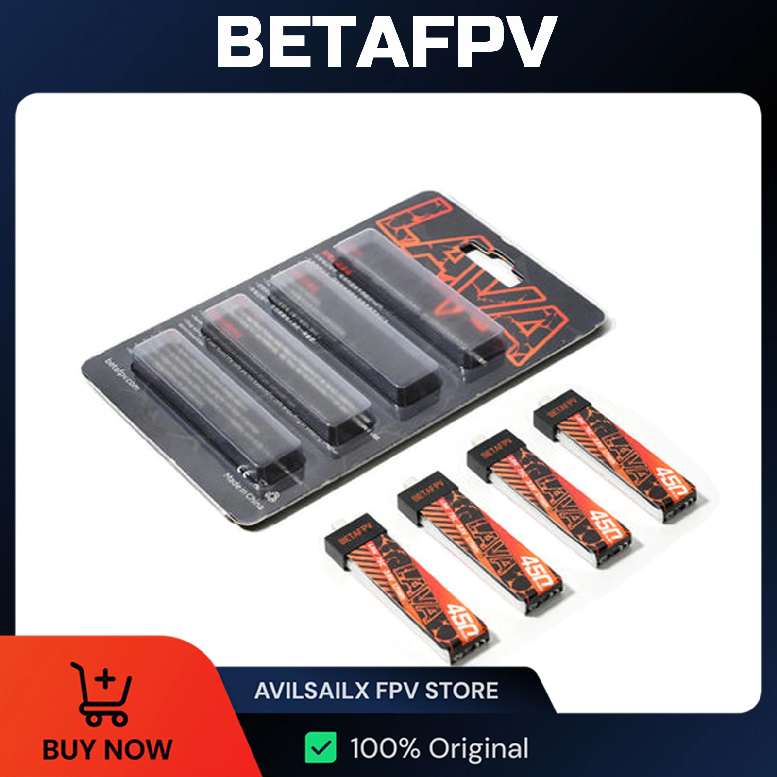 

Аккумулятор BETAFPV LAVA 1S 450 мАч 75C (4 шт./упак.) для дрона Air75
