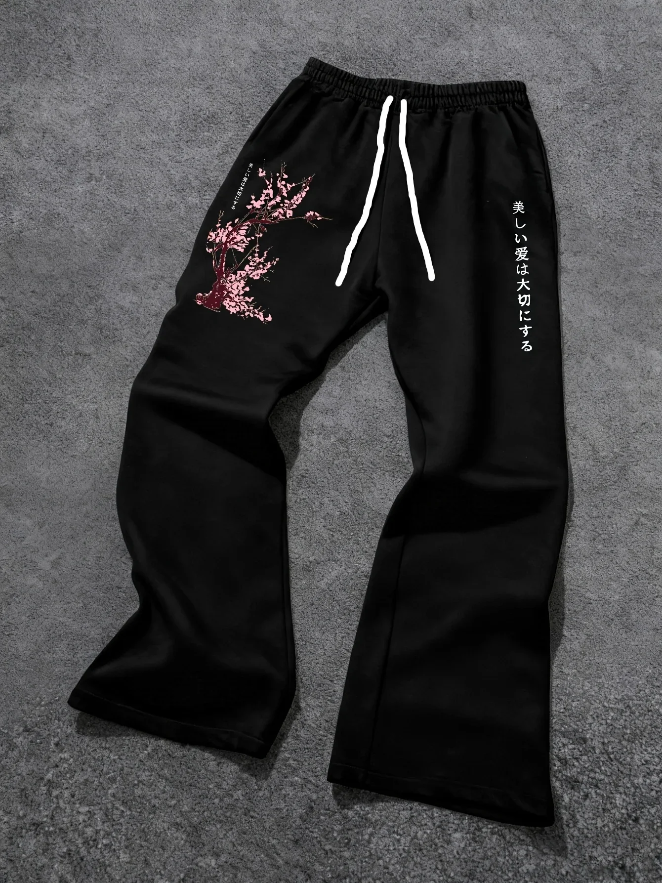 MenSakura Cherry Blossom Japanese Y2K Oversized Sweatpants Unisex Drawstring Wide Leg Baggy Streetwear Vintage Comfy Soft Casual
