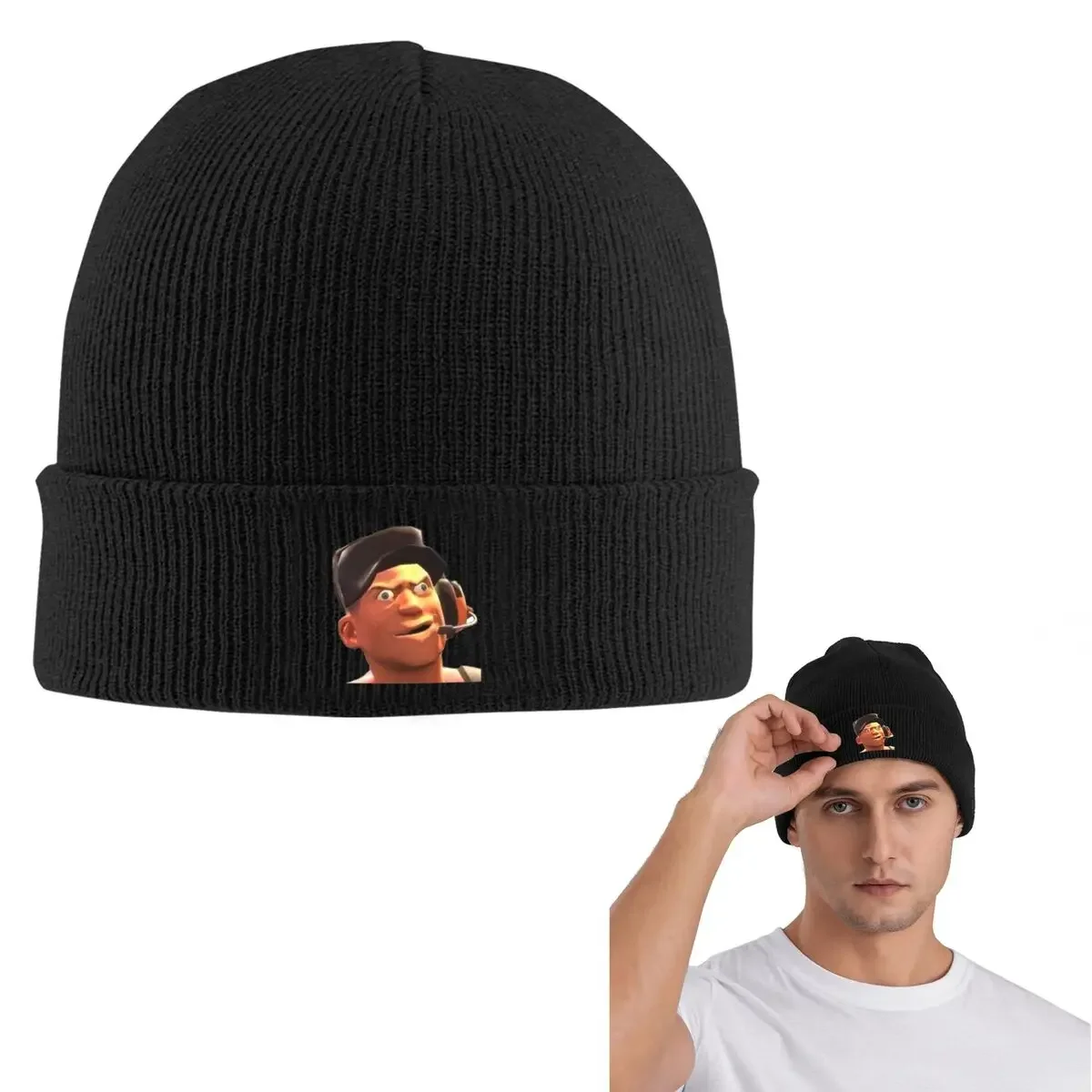 New Team Fortress 2 TF2 Scout Gmod Face Funny Meme Warm Knitted Cap Hip Hop Bonnet Hat Autumn Winter Beanies Hats for Unisex Adu