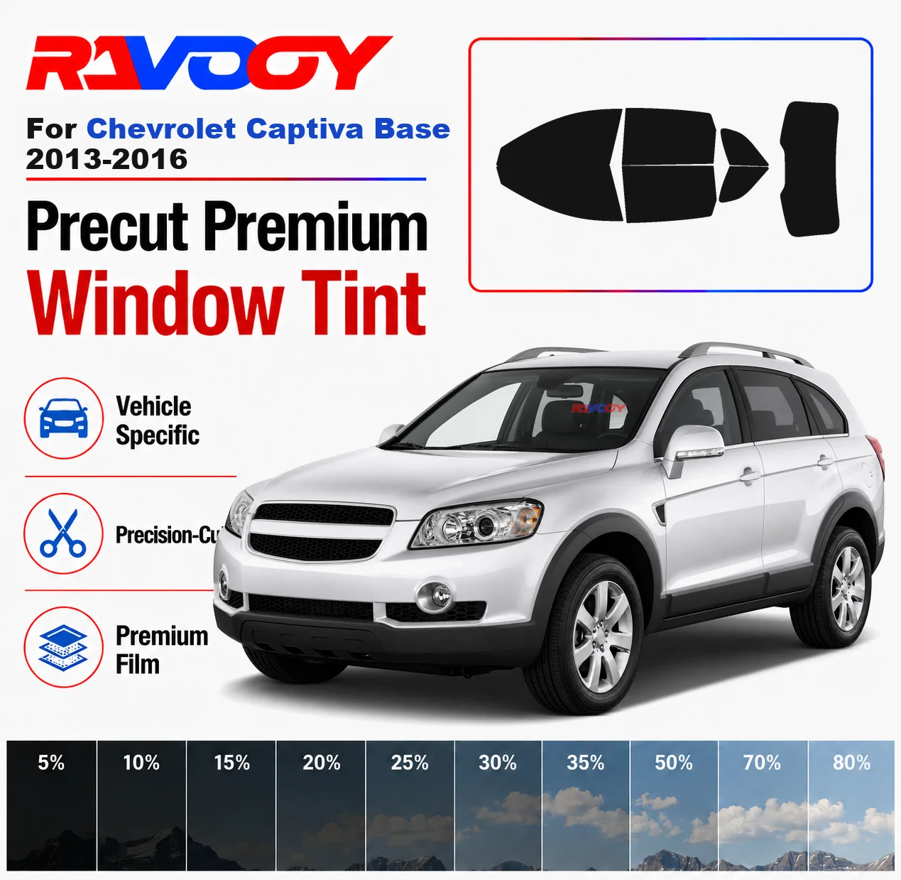 Premium Precut Window Tint Kit Front Windows Rear Windows Rear Windshield For Chevrolet Captiva Base 2013-2016 Nano Ceramic Film
