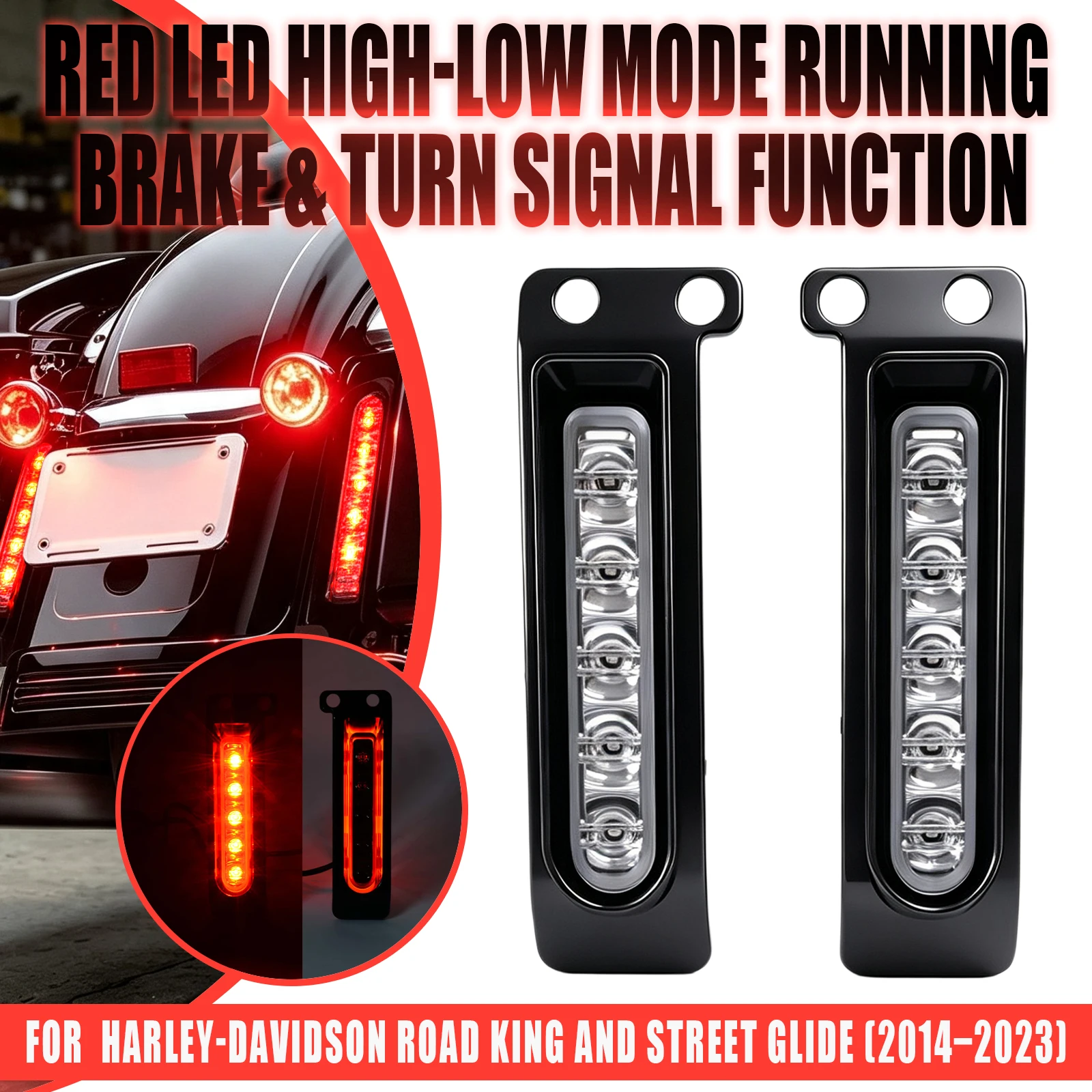 For Harley Street Glide Road King Motorcycle Fender Saddlebag Side Filler LED Support Light Rear Run Brake Turn Signal Lamp