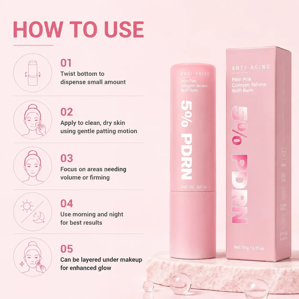 PDRN Pink Collagen Volume Multi Balm, All-in-One Volufiline, PDRN & NAD Stick, hilft bei der Reduzierung feiner Linien, straffende Pflege, Lippenpflege – Detail 5