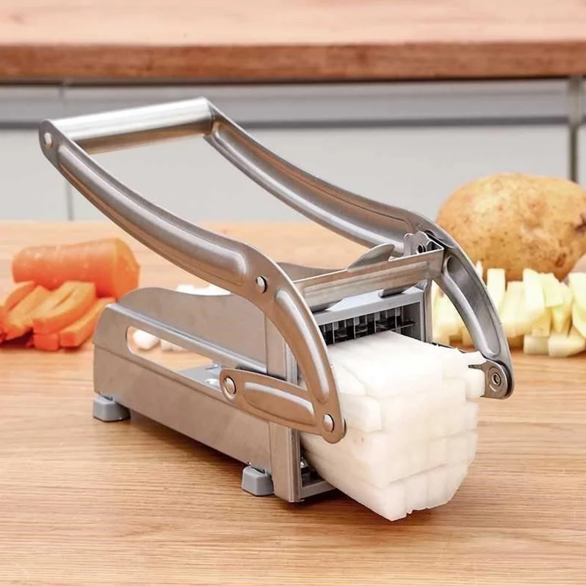 French Fry Cutter Multifunction Vegetable Fruit Chopper with 2 Stainless Steel Blades for French Fries Chips Maker Potato Slicer