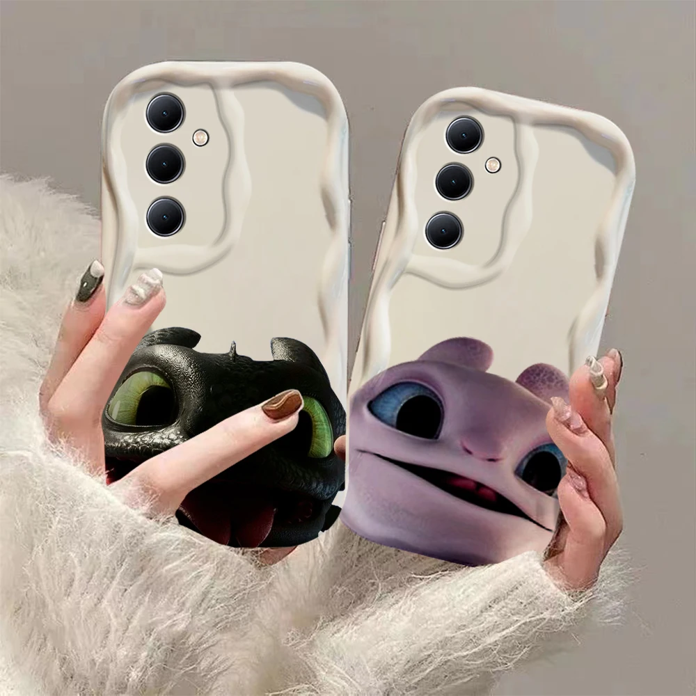 Lovely couple Toothless Fury Dragon 3D Wave Phone Case For Samsung Galaxy S24 S23 S21 FE Plus Ultra 4G 5G Soft Silicone Back