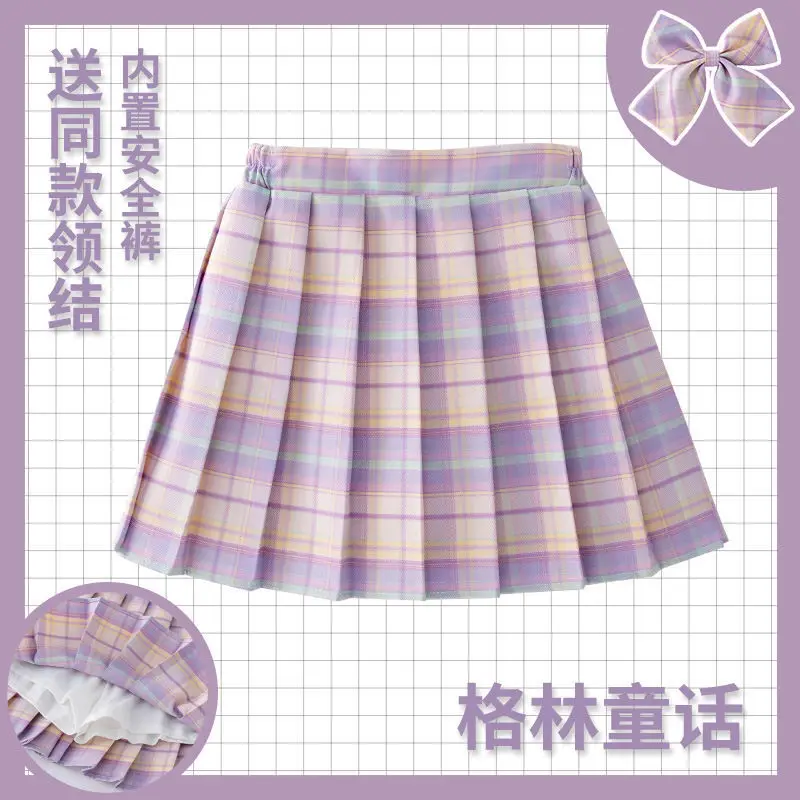 

Kids Checkered Skirt Children College Style Clothing Spring Summer Teen Girls Fashion JK Striped Pleated Skirt+Bow Tie 2-14 Year