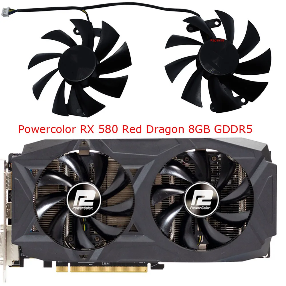 Pa09215b12h placa gráfica fã, para powercolor dragão vermelho rx 580 8gb ax rx470 rx 480, vídeo vga gpu refrigeração, 2 pcs/set