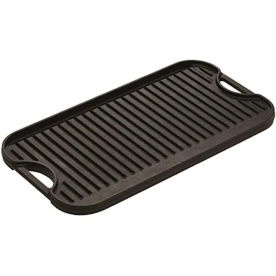 Pro-Grid Reversible Grill/Griddle - 20 Inches x 10.5 Inches - Dual-Sided Cast Iron Griddle - Double Burner Grill - Even Heat Di