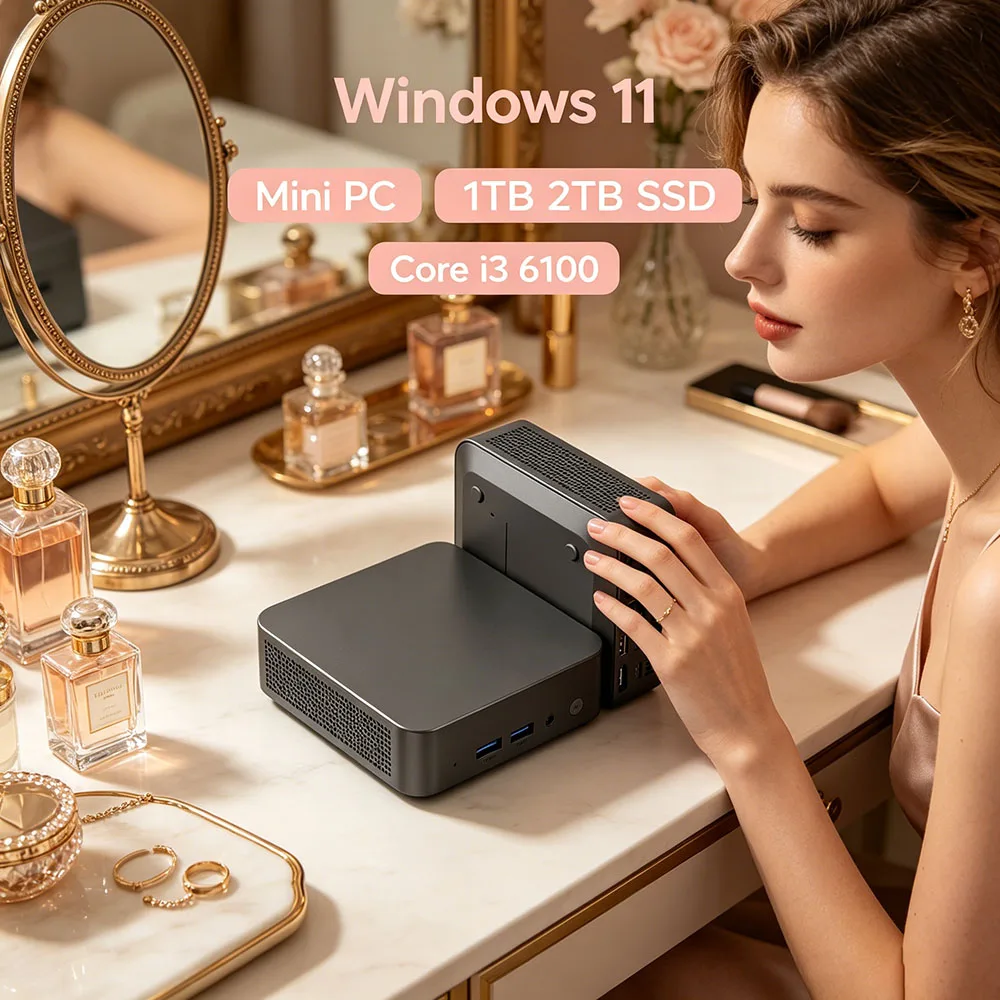 Portable I9 Mini Gaming PC | Core i3 6100, Windows 11, 1/2TB SSD, Type-C, WiFi 6, BT 5.2 Mini Desktop Computer 16GB RAM,