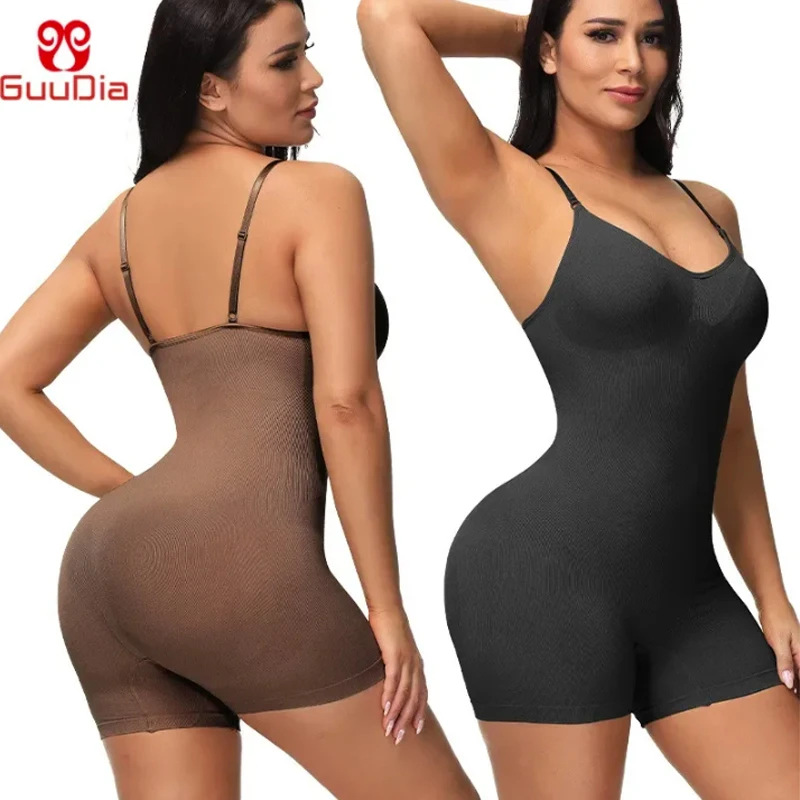 

Guudia Upgrade fabric bodysuit tummy control jumpsuit body shaper open crotch shapewear butt lifting cupless ribbed shapers