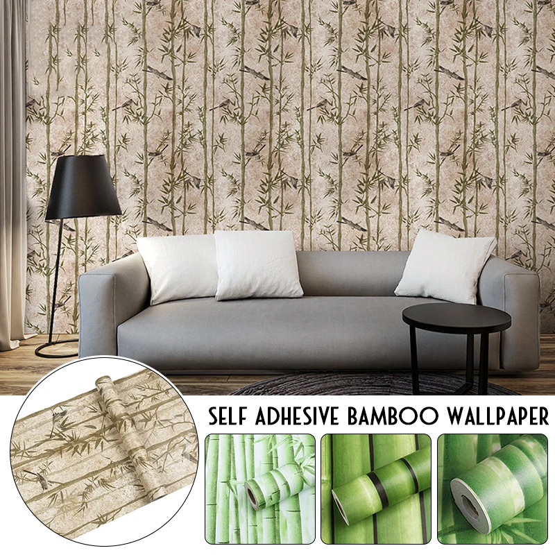 10 Meter Self-Adhesive PVC Bamboo Wallpaper 45cm Wide Art Wall Paper Home Renovation Background Decor Wall Stickers