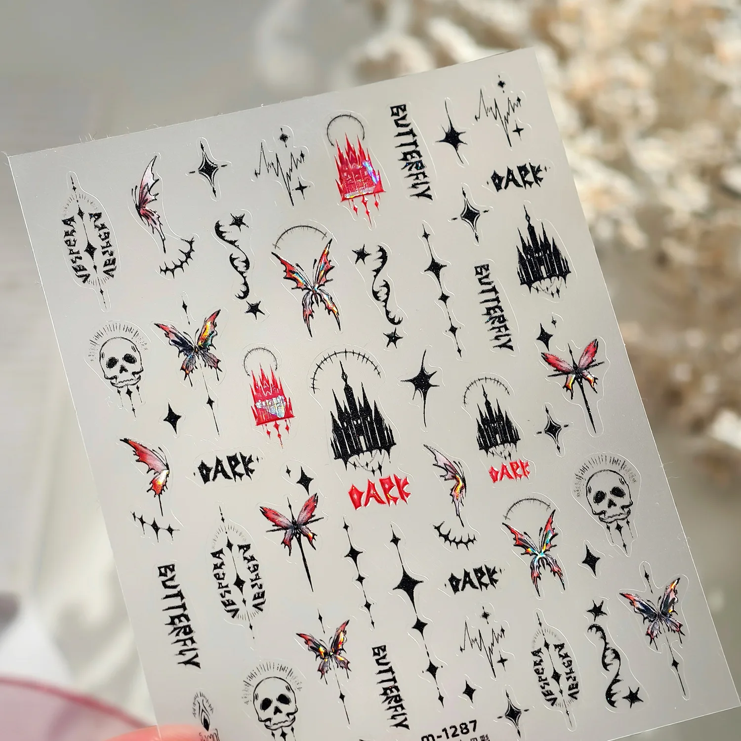 European and American Dark Style Butterfly Haunted House Nail Stickers Sweet Cool Flat Glass Shred Adhesive DIY Nail Stickers