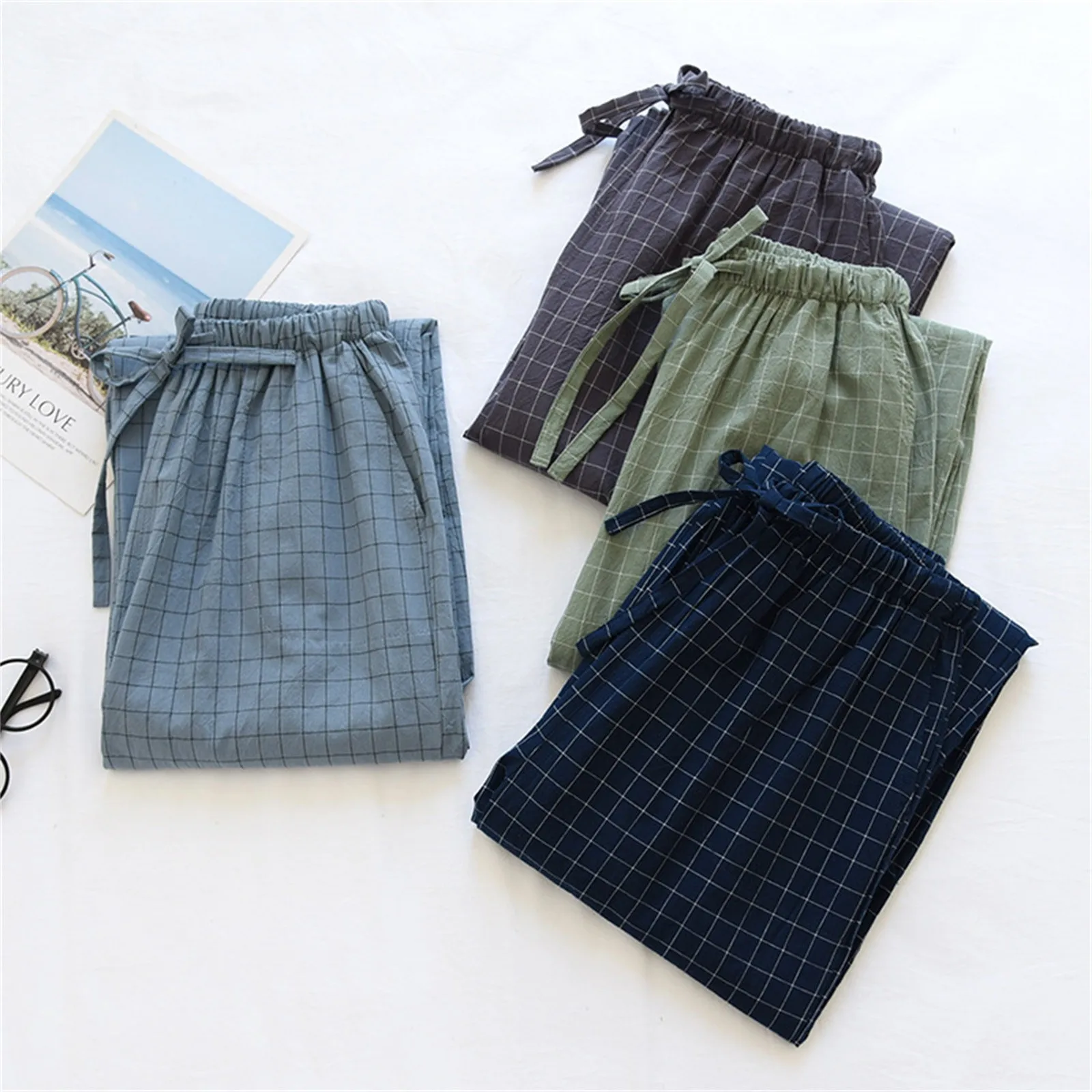 

Men´s Casual Plaid Pajama Long Pant Elastic High Waist Drawstring Sleepwear Trousers Male Loose Home Lounge Pants New Bottoms