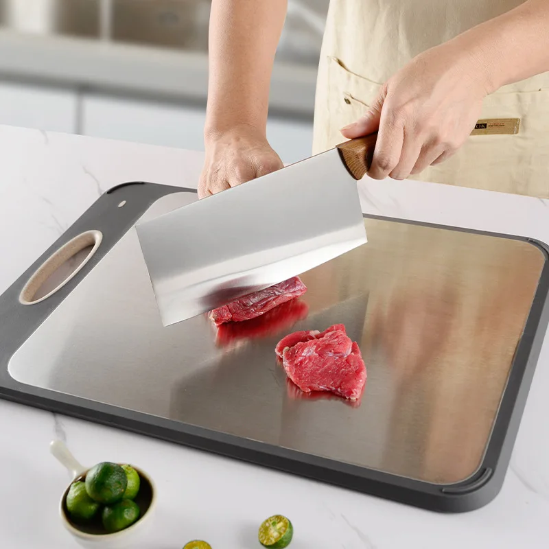 Double Sided Stainless Steel Cutting Board Wheat Grass Cutting Board for Meat Vegetables and Fruits Easy To Handle Kitchen Tools