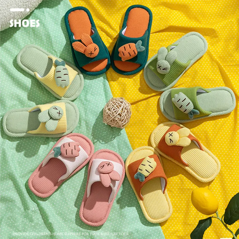 

Children's Indoor Cotton Linen Slippers Soft Sole Anti-slip For Home Use Kids Boys Baby Shoes Spring Autumn Four Seasons