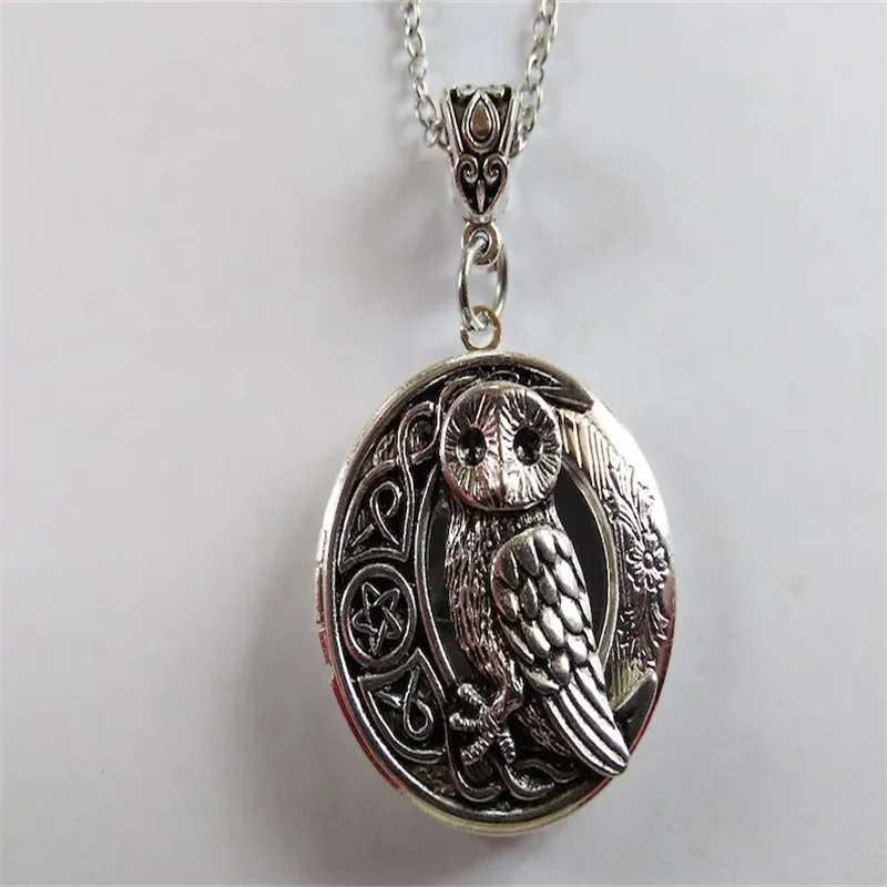 Celtic Owl with Pentacle Pentagram Locket Necklace Medieval Vintage Style Birthday Christmas Stocking Stuffer