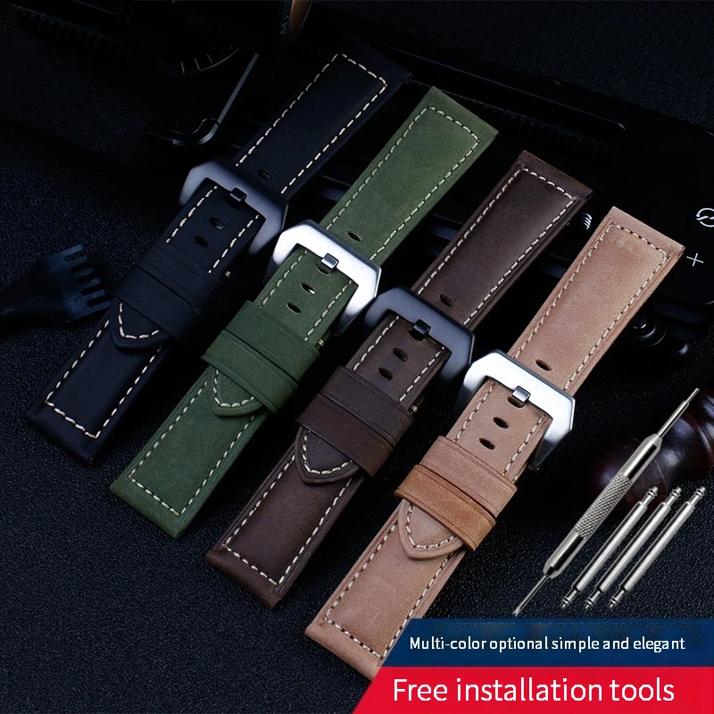 Lea/ther Straps For Panerai Breitling Luminor Watch Accessories 20mm 22mm 24mm Men's WatchBands Cowhide Replacement Bracelet