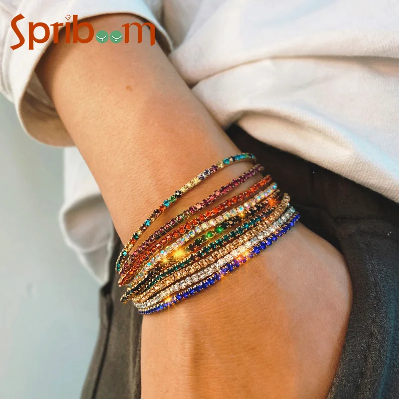 Colorful Rhinestone Elastic Bracelet for Women Girls Simple Shiny Zircon Bracelets Trendy Wedding Jewelry Party Accessories Gift