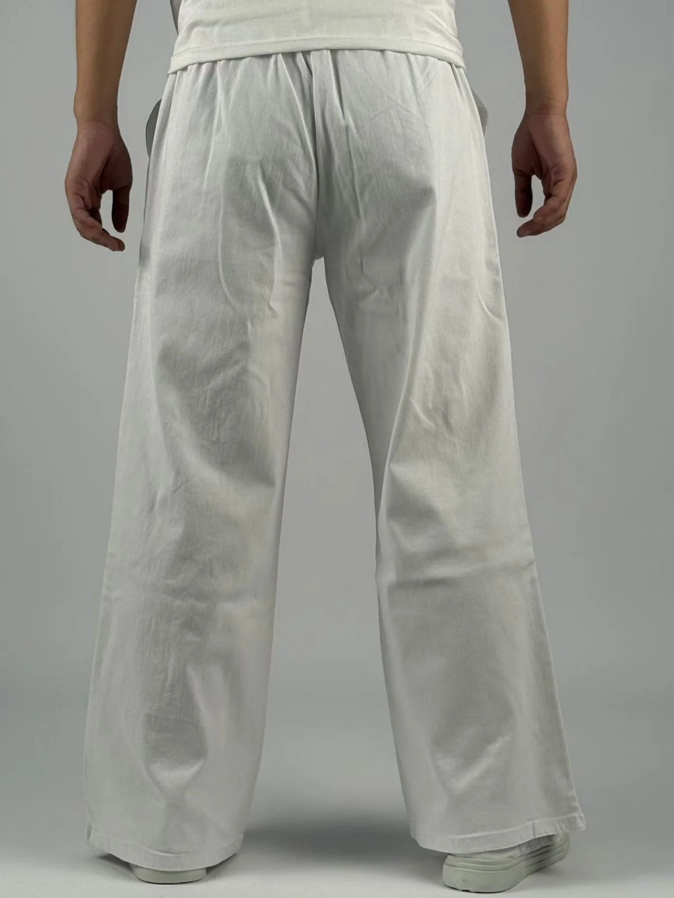 KING JEANS กางเกงขายาวผู้ชายสีขาวพร้อมขอบเอวยางยืด - สไตล์ออฟฟิศธุรกิจดีไซน์เรียบง่ายและใช้งานได้หลากหลาย