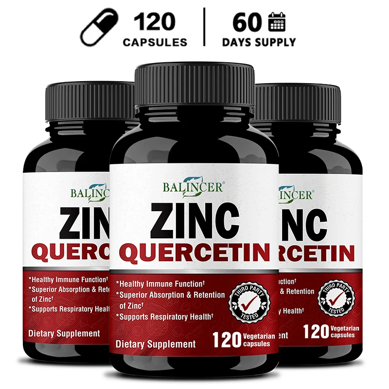 Zinc Quercetin 120 Veggie Caps, Immune System Support, Respiratory Health & Antioxidants, Ultra High Absorption Zinc, Non-GMO