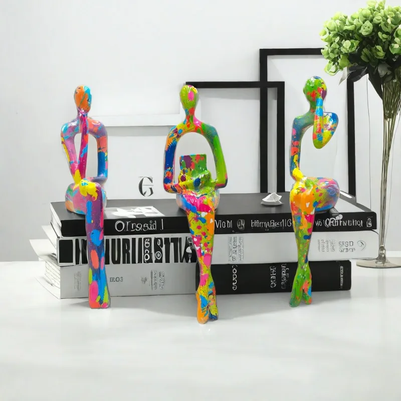 Three Piece Set of Statues of Creative Thinkers, Modern Resin Sculptures Decorating Bookshelves and Desks, Unique Home Decor