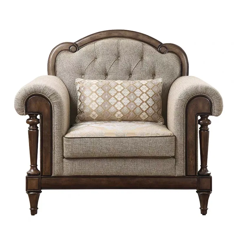 Traditional sofa set, 3-seater and double-seater, with tufted hunchback chair, living room furniture
